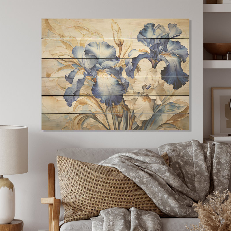 Minimalisme sérénade d'iris - Art mural en bois d'iris sur bois de pin naturel, H 30 po x l 40 po