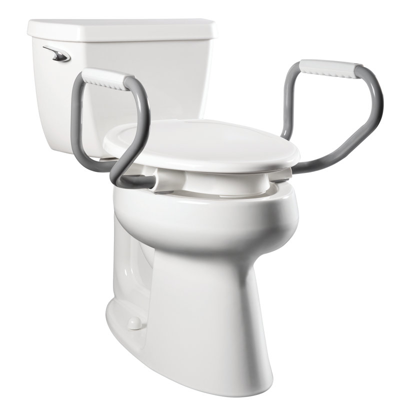 Siège de toilette surélevé 3 po avec poignées, barrière de sécurité Clean, charnières sécuritaires, ronde, blanc