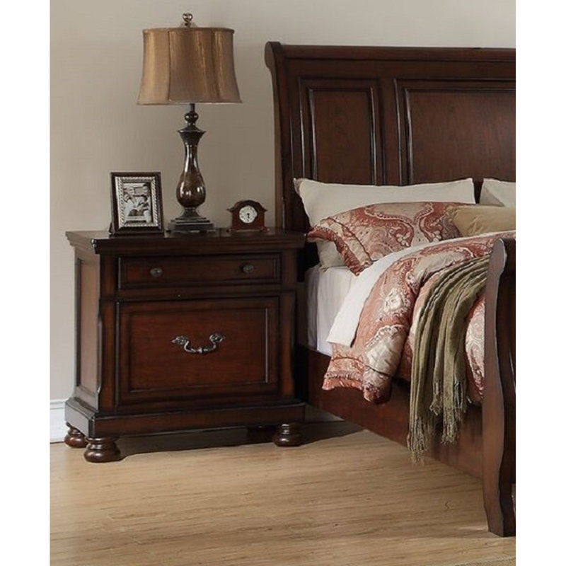 Table de chevet en bois massif avec placage de cerisier et rangement pour la chambre à coucher 2 tiroirs sophistiqués