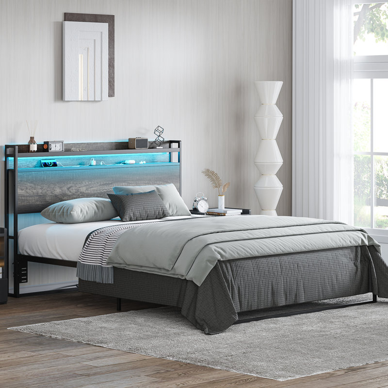40.79"H Queen Headboard With Charging Station And Led Light