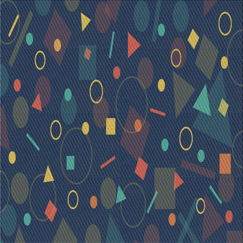 Tapis bleu/orange/jaune à motifs, Carré 5 pi