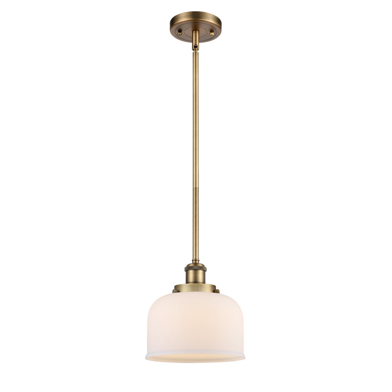 Mini luminaire suspendu en forme de tige 8 po Ballston Urban Bell, Blanc mat, Laiton brossé, DEL