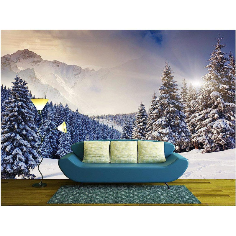 Murale paysage d'hiver ciel couvert, L 66 po x l 96 po