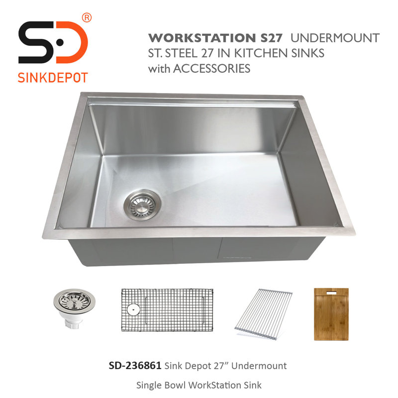 Évier de cuisine encastrable L 27 po x l 19 po avec accessoires