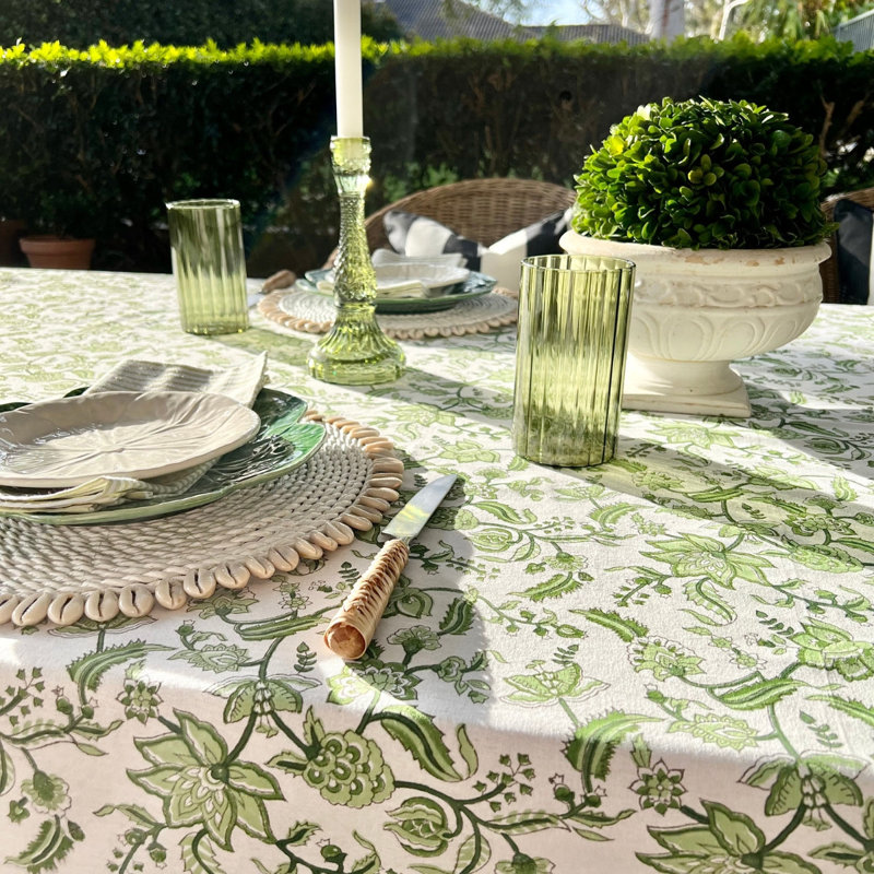 Green Chintz Tablecloth, 60" Square