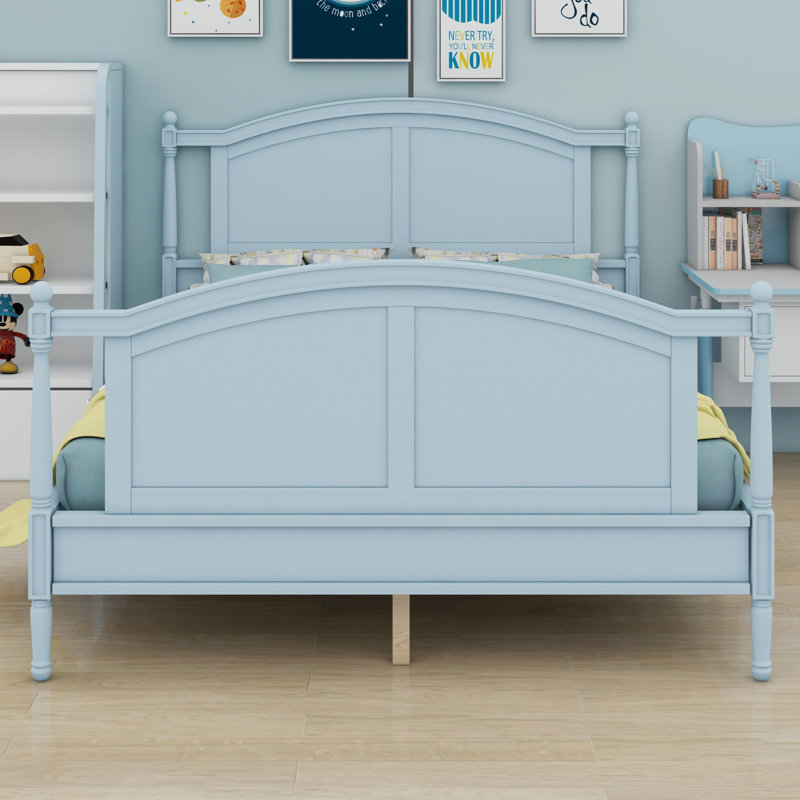 Lit plateforme Farmhouse avec tête et pied de lit arqués, Grand lit, Light Blue