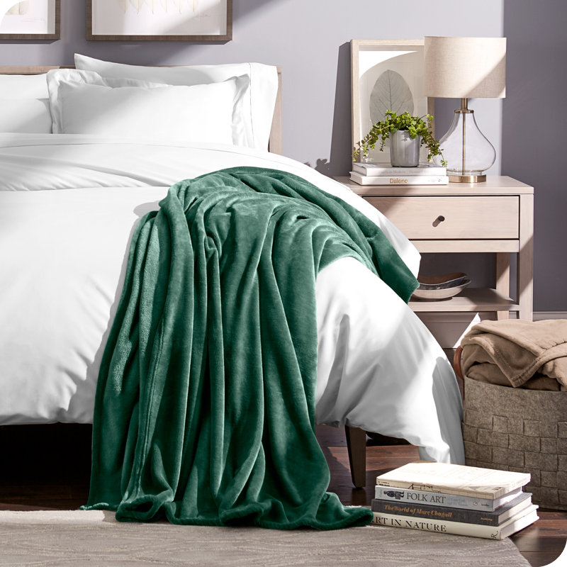 Forest Green Microplush Fleece Reversible Throw Blanket