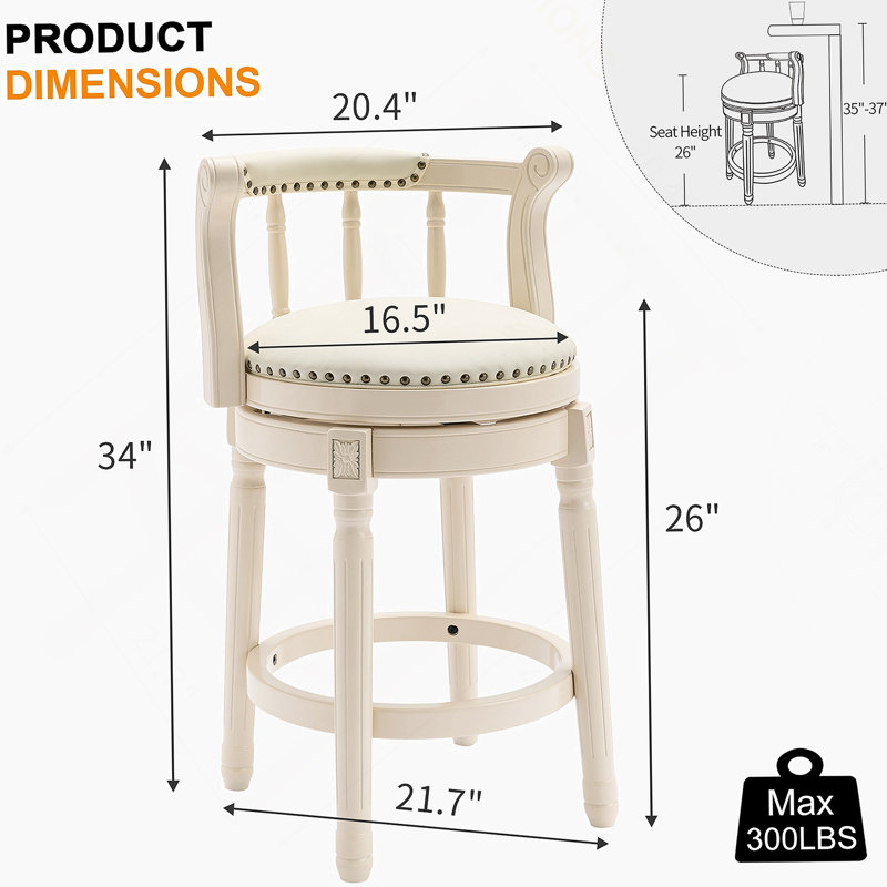 Tabourets de bar avec siège en bois de 26 po (1pc), Blanc
