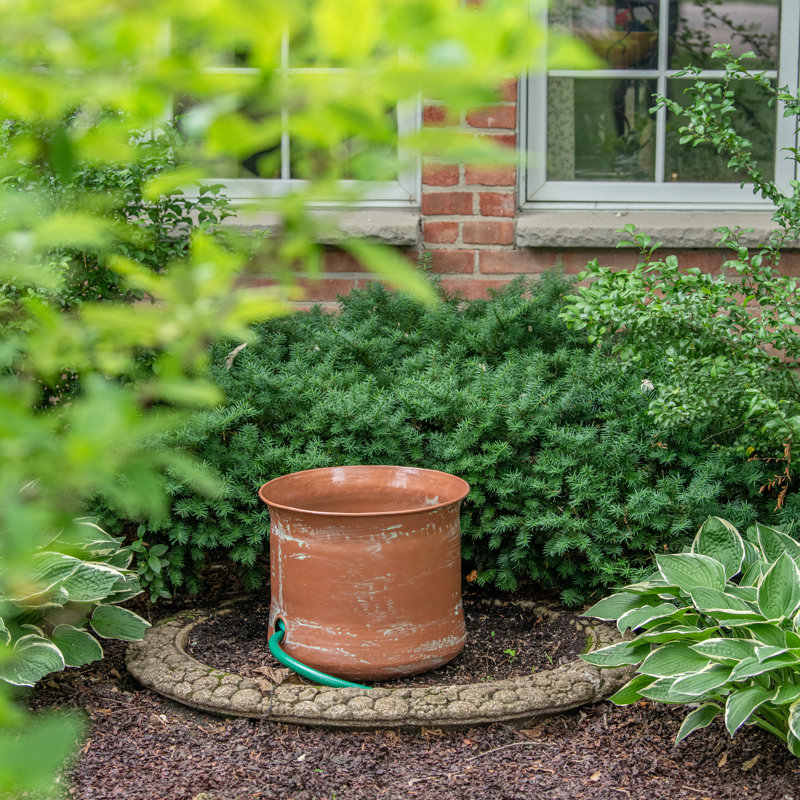 Copper Finish Cylinder Garden Hose Holder with Patina