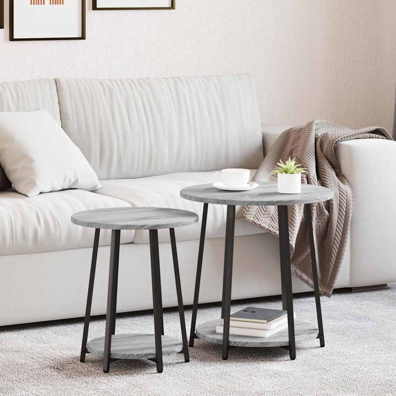  Side Table Set With Shelf 2 Pcs Black Oak 50 X 50 X 51 Cm, Grey Sonoma