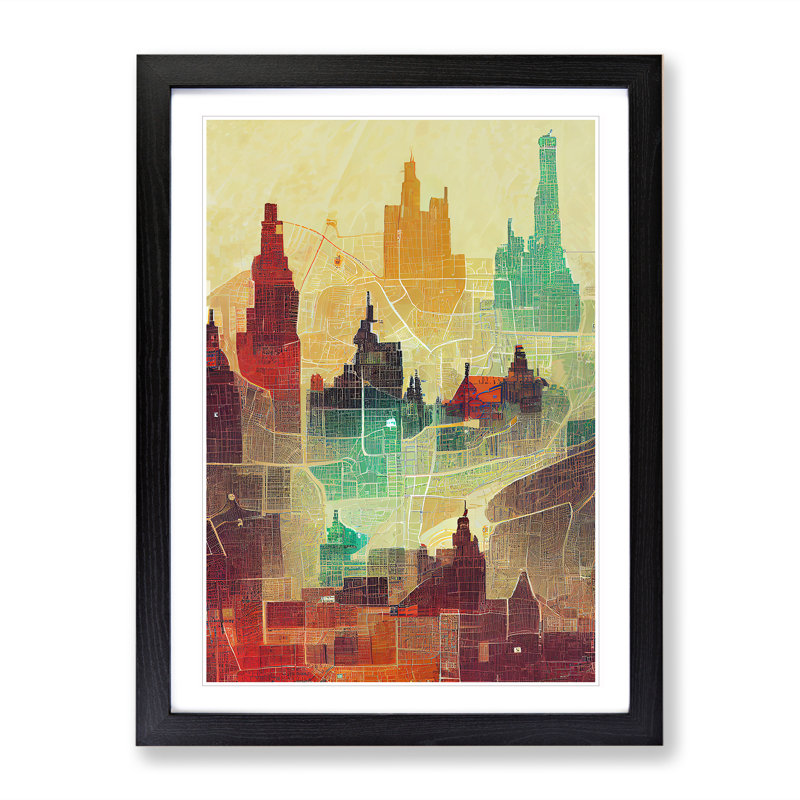 City Skyline Map No.2 - Print, White, 66cm H x 48cm W x 2cm D, Black Framed