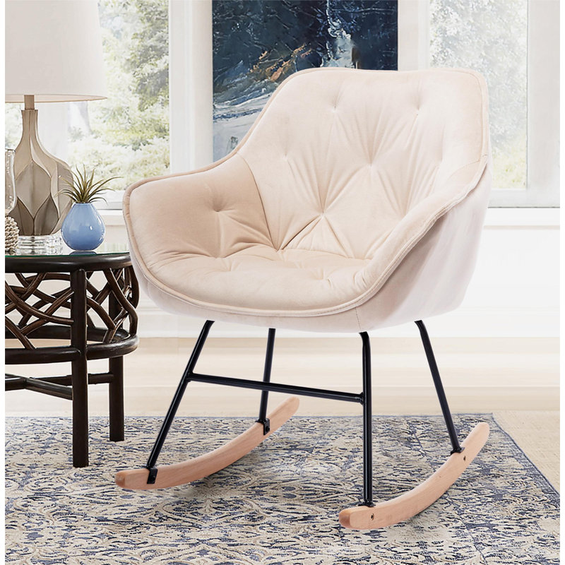 Alliviah Solid Wood Rocking Chair, Beige