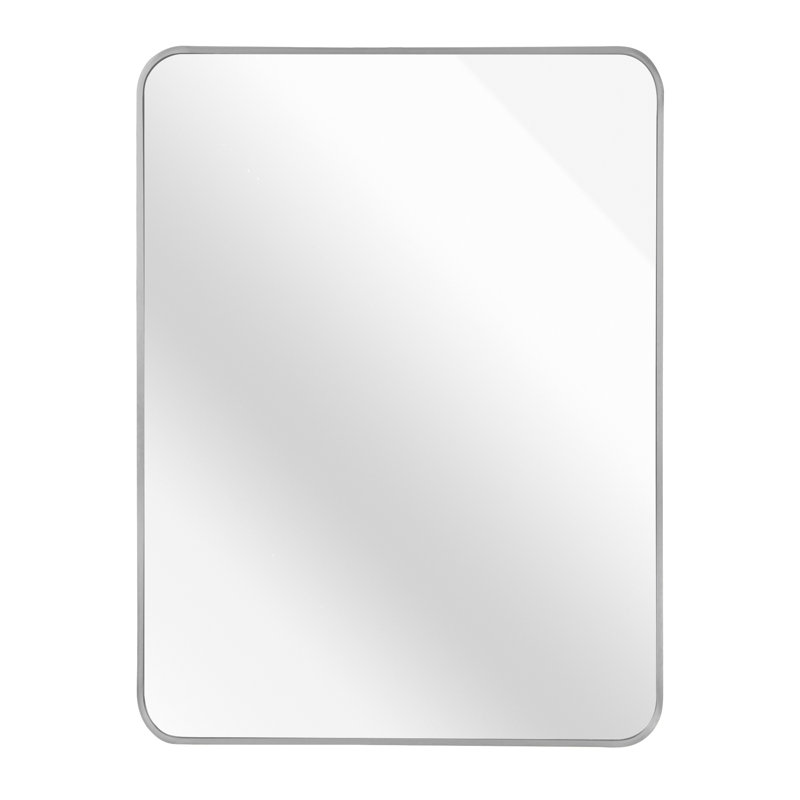 30X40 Inch Silver Metal Framed Rectangular Rectangular Bathrrom Mirror For Wall.