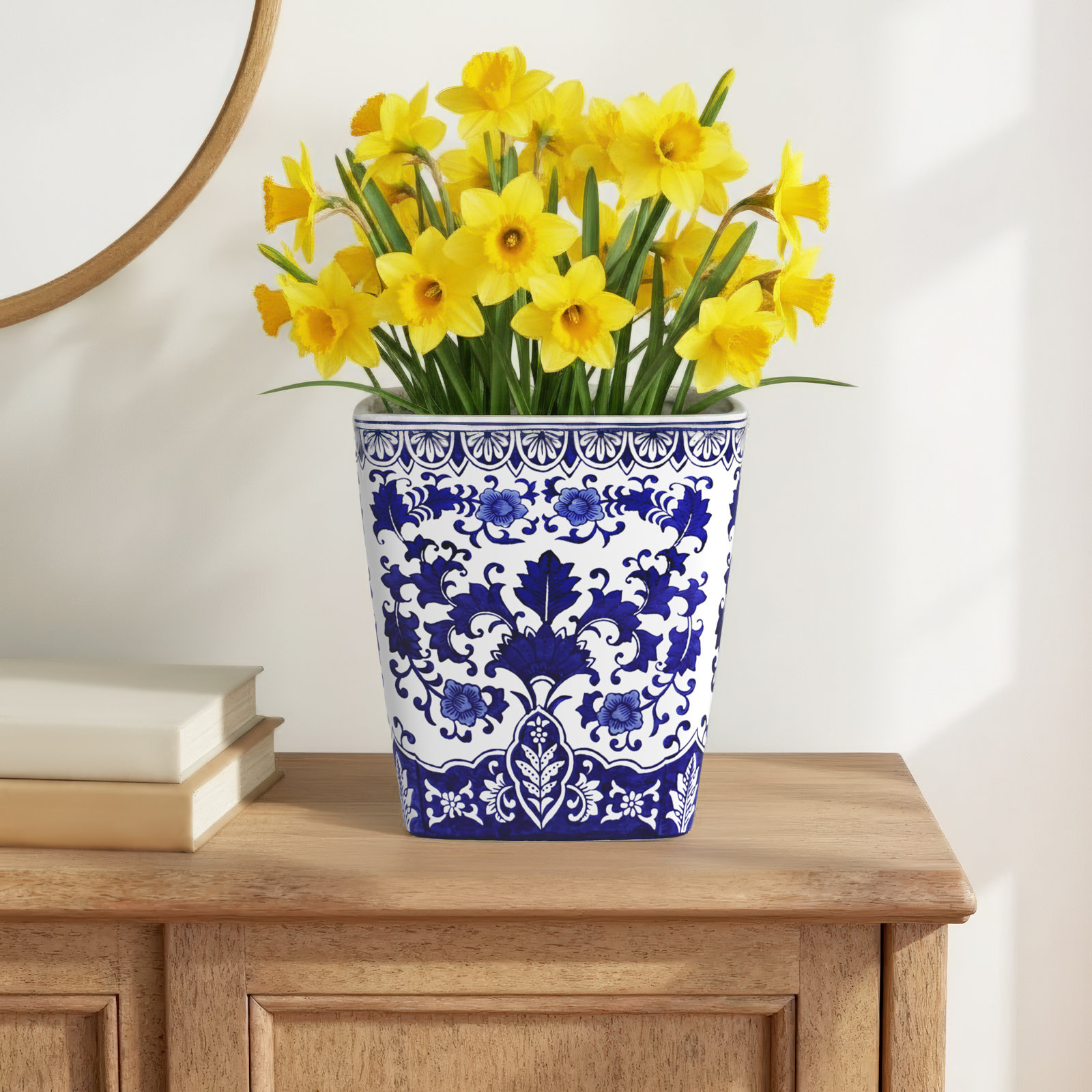Blue Garden Ceramic Pot Planter, 14" H x 14" W x 14" D