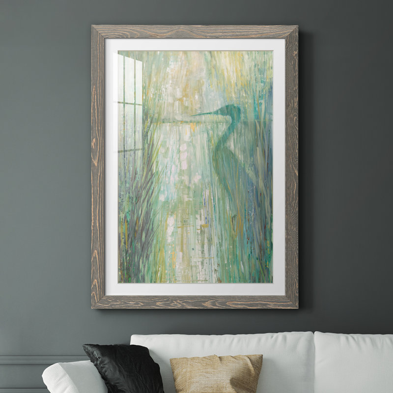 Morning Egret II - peinture encadrée, H 31 po x l 44 po x P 1 po, Cadre gris