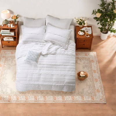 De literie réversible blanche à volants, pièce Shabby Chic Home