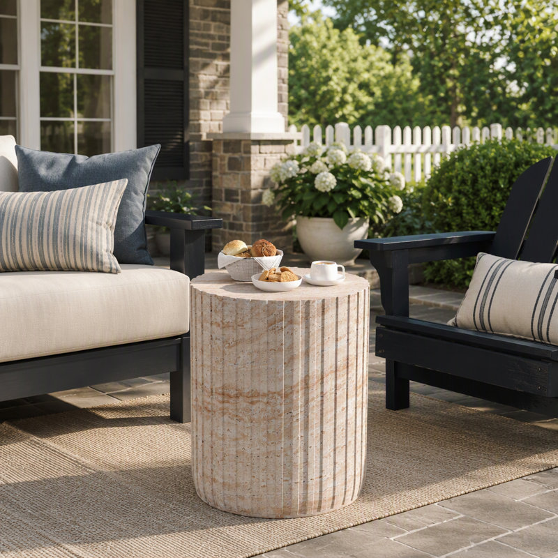 Table d'appoint légère en béton, fini travertin, pour intérieur/extérieur