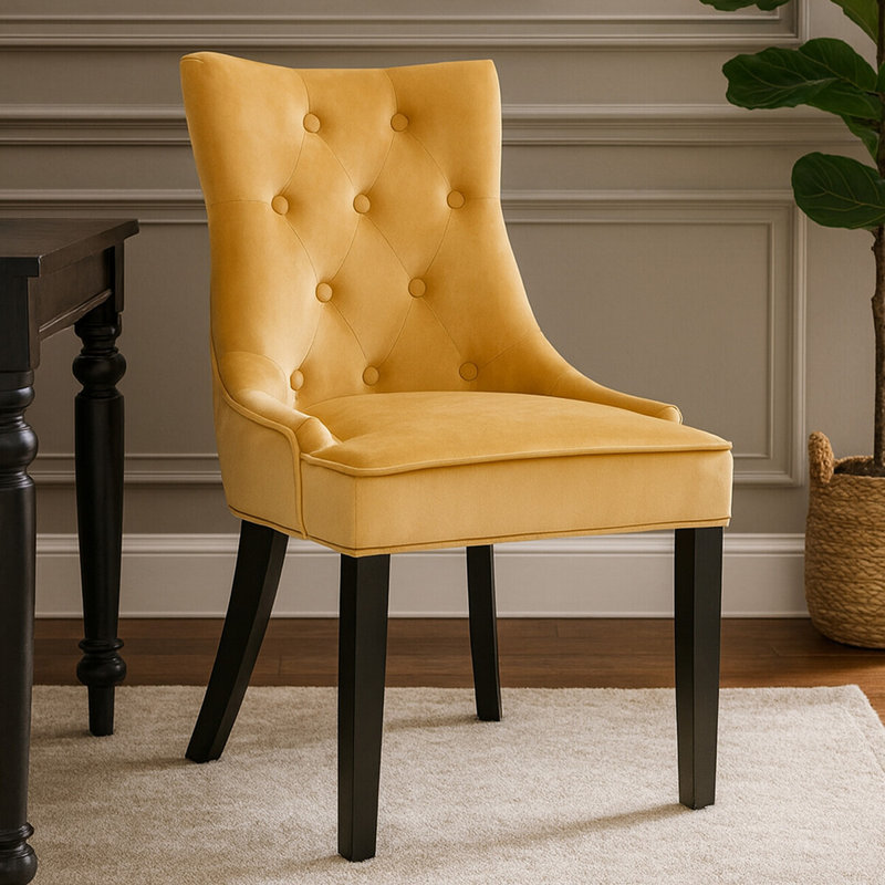 Moultrie 124.46cm H Tufted Polyester Blend Upholstered Side Chair, Light Gold