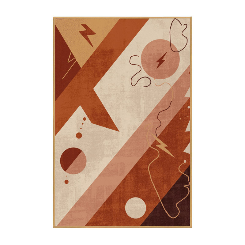 Machine Washable Pavla Retro Geometric Rug in Brown – LightBrown Binding, 3x5