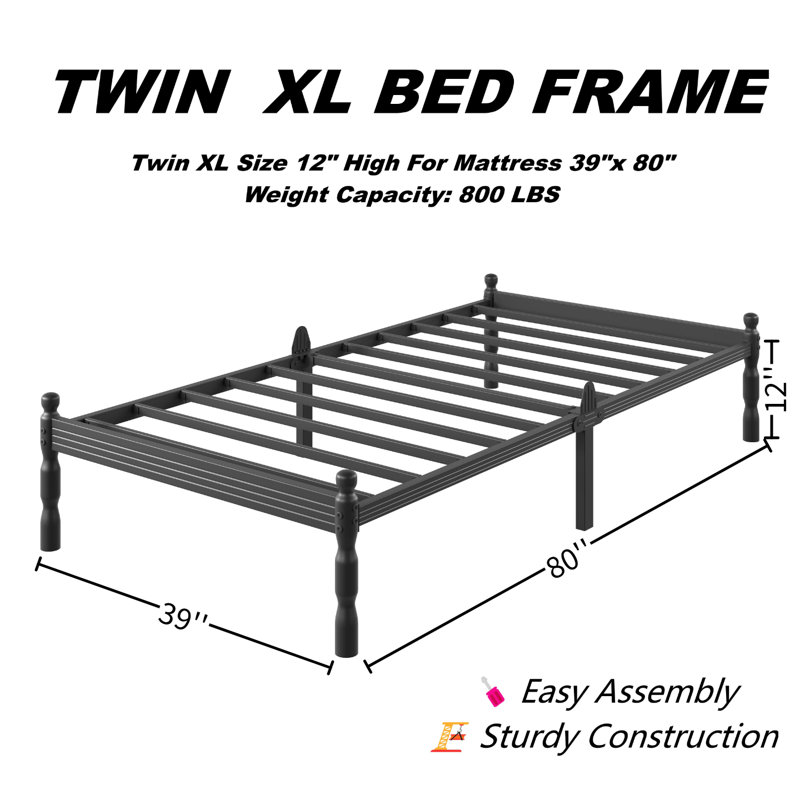 12 Inch Bed Frame - Sturdy Metal Platform, No Box Spring Needed, Heavy Duty, Easy Assembly, 1200 LBS Capacity, Under Bed Storage, Black