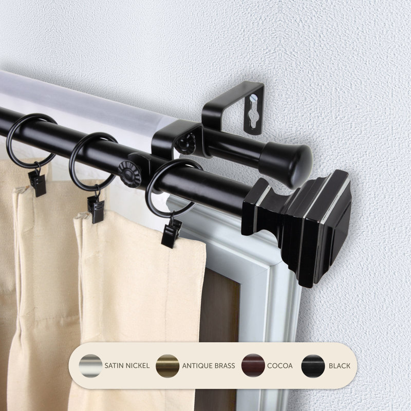 Tringle à rideaux double Eudora 3/4 po de diamètre, Noir, 120" – 170"
