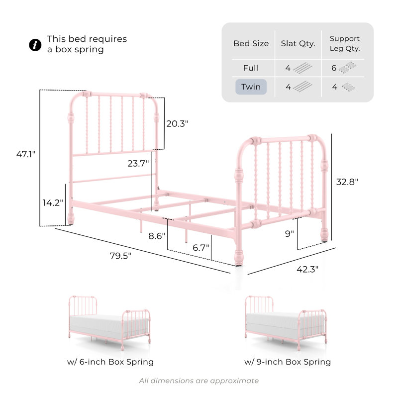 Wren Metal Spindle Panel Bed, Twin, Pink