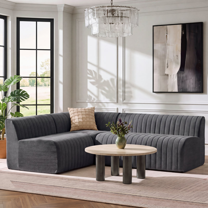 Banc de salle à manger modulaire rembourré en L 88 po, Gris chenille