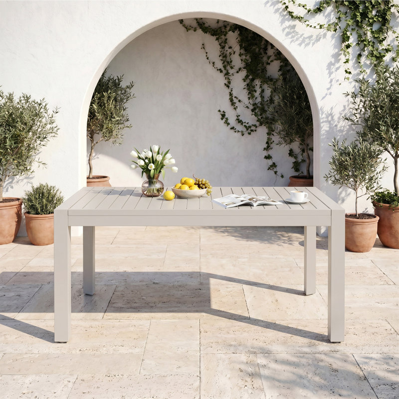 Rectangular Outdoor Aluminum Extendable Dining Table, Beige