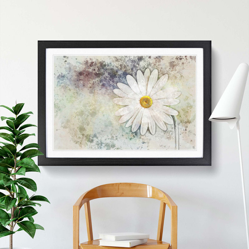 Beautiful White Daisy in Abstract - Picture Frame Painting Print on MDF, 36cm H x 48cm W x 2cm D, Black Framed