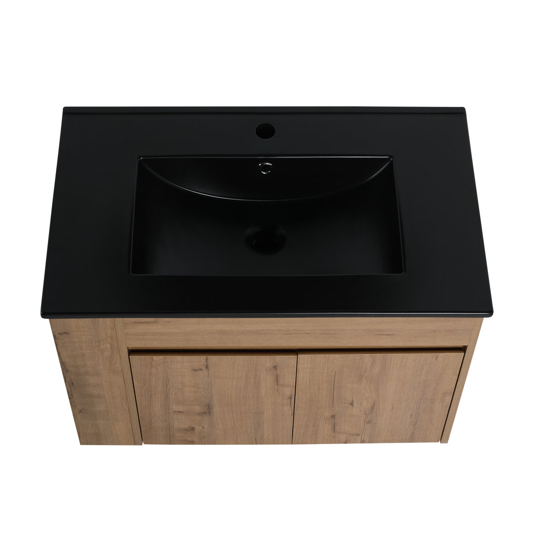30" Single Sink Wall Mounted Bathroom Vanity With Ceramic Sink Top, Floating Bathroom Vanity with 2 Soft Close Doors And 1 Adjustable Side Shelf Ebern Designs Top