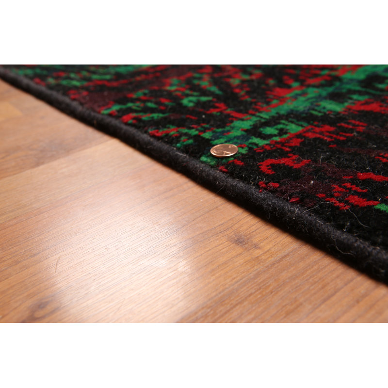 Tapis de zone en laine vert/rouge/noir 6 pi x 9 pi one-of-kind à la main noué la Krupansky