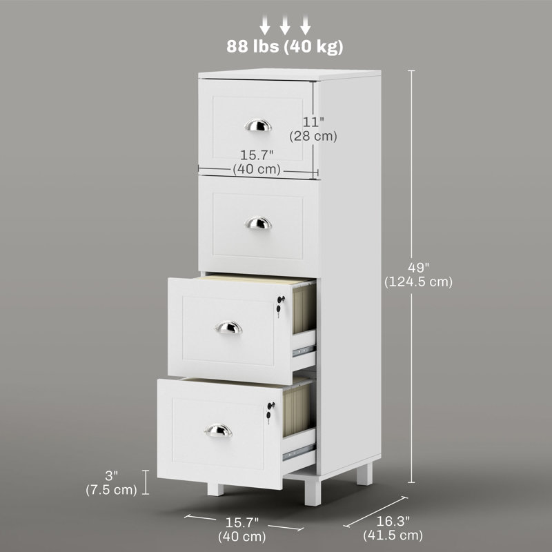 Lateral File Cabinet with 4 Drawer, Lock, for A4 Letter, White