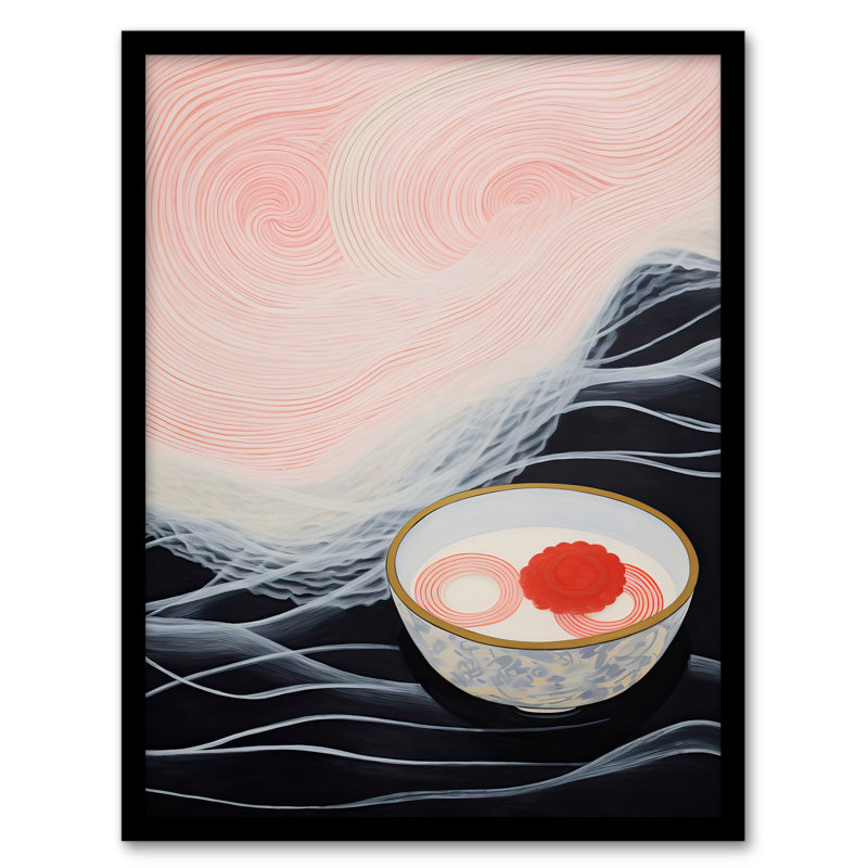 Ramen Reflections Noodles At Sea Pink Midnight Blue Kitchen - Single Picture Frame Print