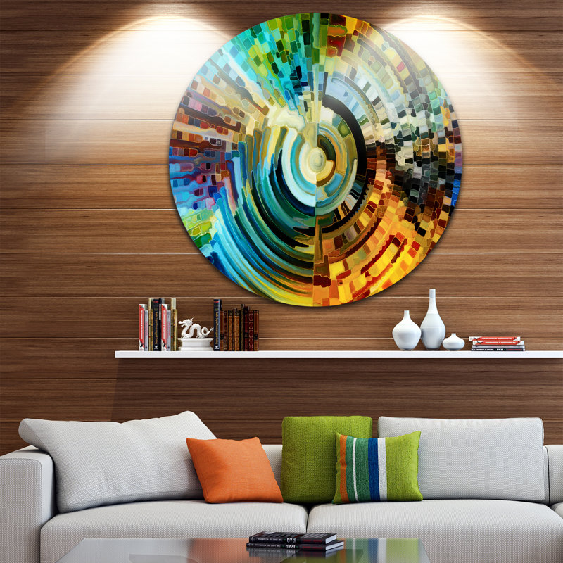 Vibrant Abstract Multicolor Metal Wall Art, 23" Round