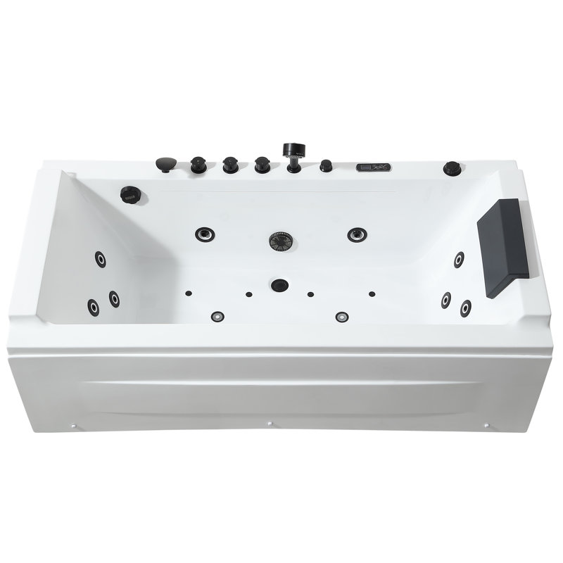 71 In. Alcove Whirlpool Air Combination Bathtub Rectangular Bath With Left Drain - Black Tub Filler In White