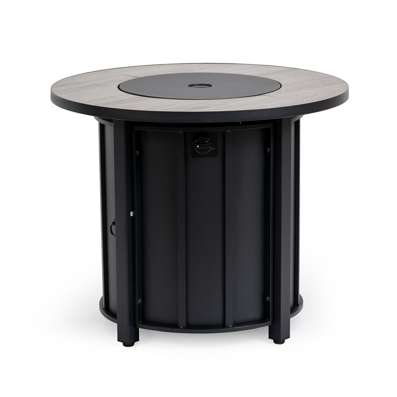 30" Propane Gas Fire Pit Table, 50000 BTU Round Steel Fire Pit With Wood Grain Ceramic Tabletop For Outside Patio Deck Garden Backyard- Black