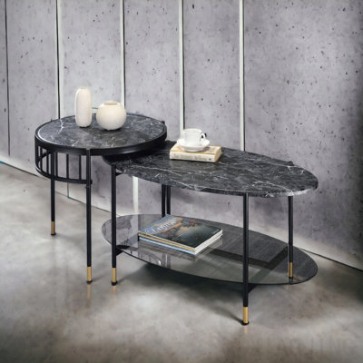 Nesting Table, Silas Engineered Stone Top, Black Finish