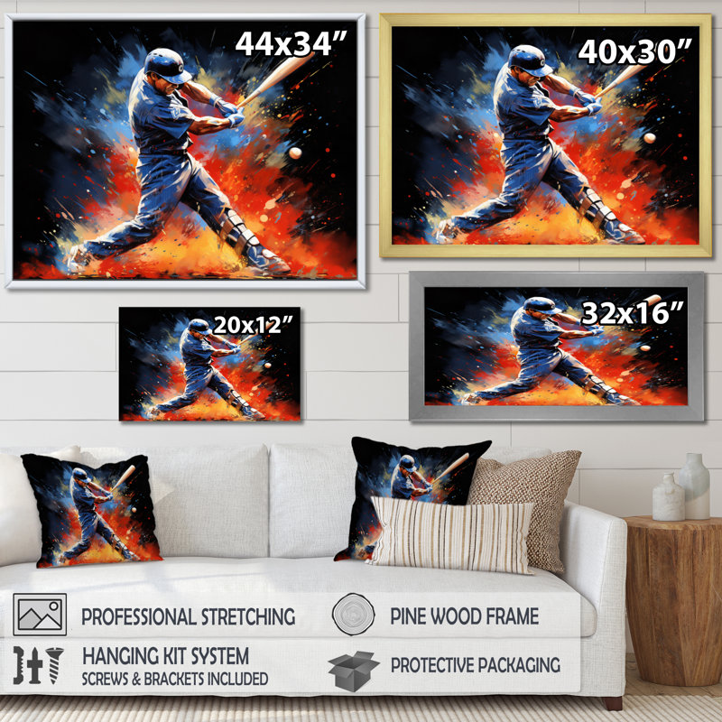 Baseball Swing Of Emotion II - impressions sur toile, H 12 po x l 20 po x P 1 po, Toile tendue