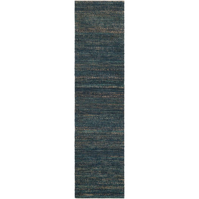 Tapis uni / rayé bleu océan Durah