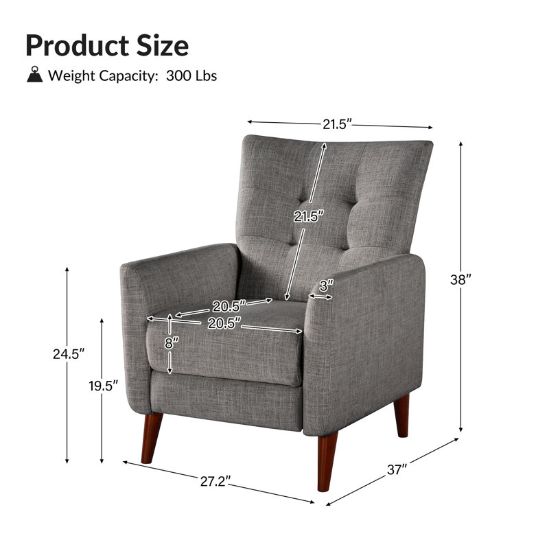 Fauteuil inclinable Amaurie Tacho avec dossier capitonné, Polyester gris