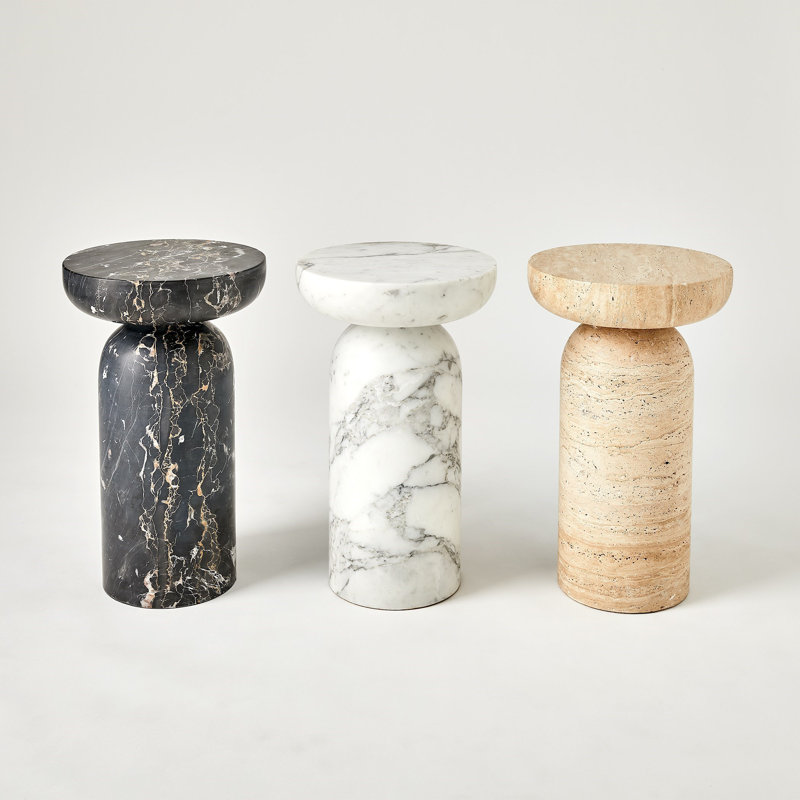 Tumble Marble End Table, White