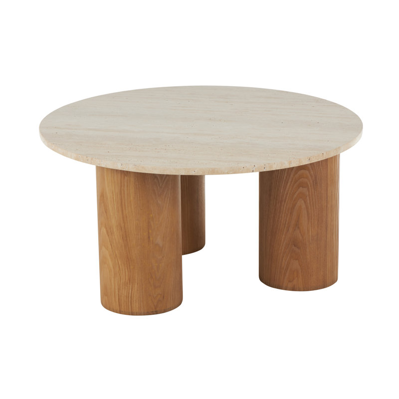Table basse de salon en bois Cole et gris avec plateau en marbre beige