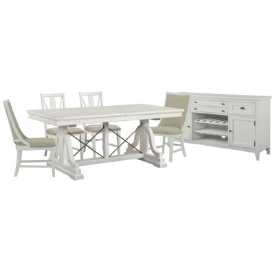 Duccio Extendable Trestle Dining Table With 2 Side Chairs 2 Host Chairs And Buffet