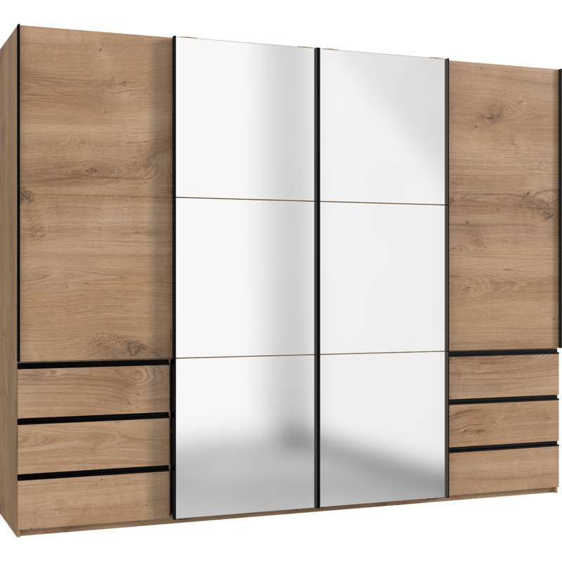 Guardino 4 Door Wardrobe, 236cm H x 300cm W x 65cm D, Plank Oak