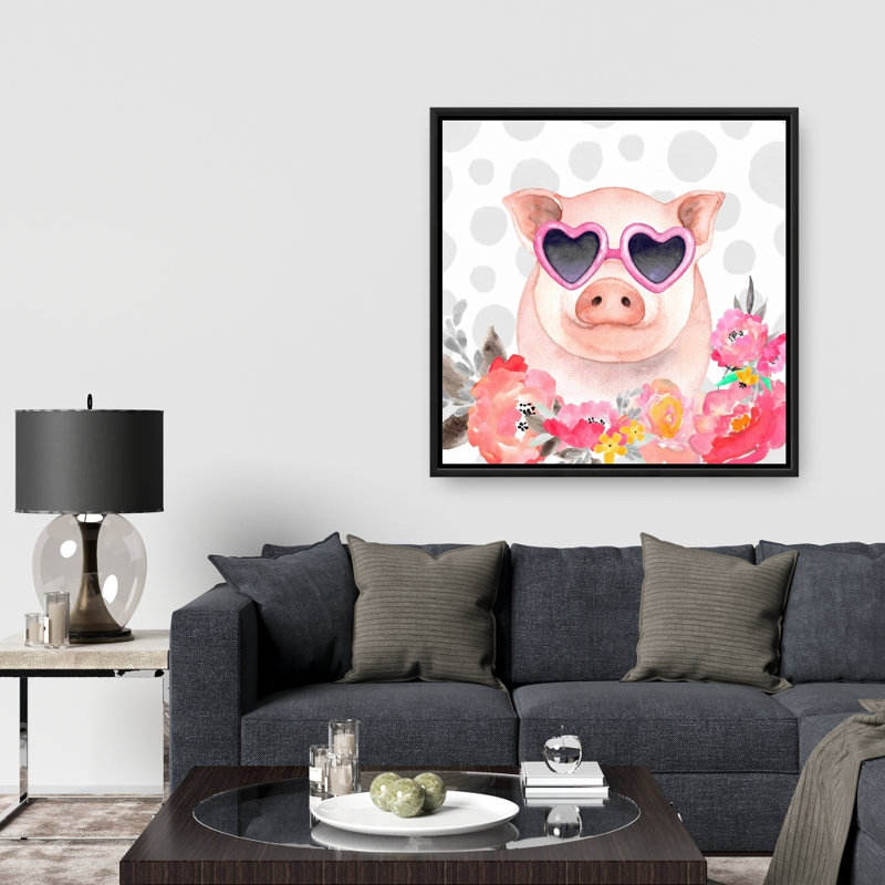 Petit cochon amoureux - Art sur toile pour la chambre à coucher