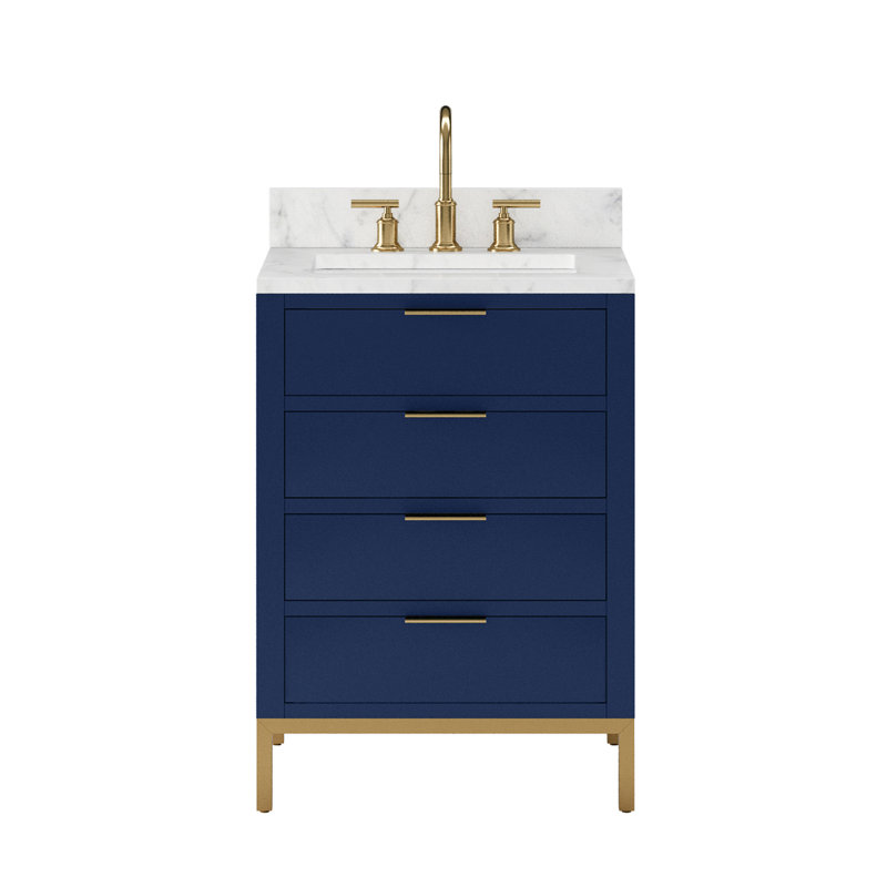 Bristol 24" Carrara White Marble Countertop Bath Vanity with Faucet, Monarch Blue