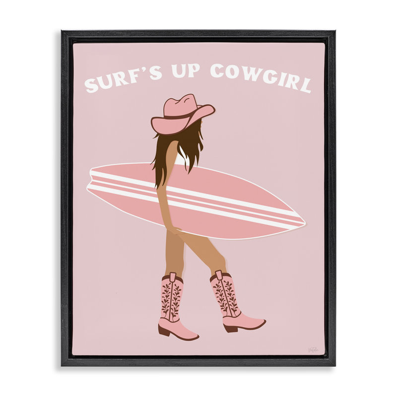 Cadre flottant Surf's Up Cowgirl, design par Natalie Carpentieri, H 21 po x l 17 po, Cadre flottant noir de jais