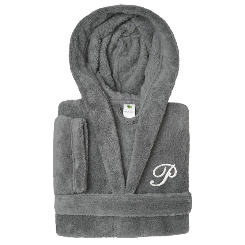Peignoir en molleton mi-mollet personnalisé pour enfants avec poches et capuche, L, P