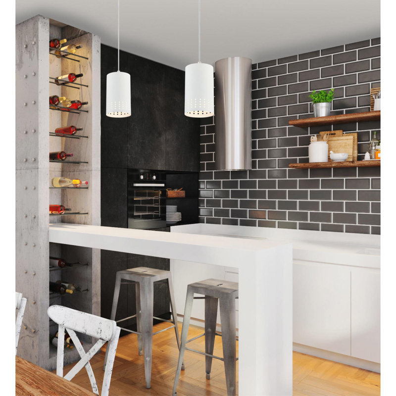 Luminaire suspendu cylindrique simple à 1 lumière Montanez, Blanc mat