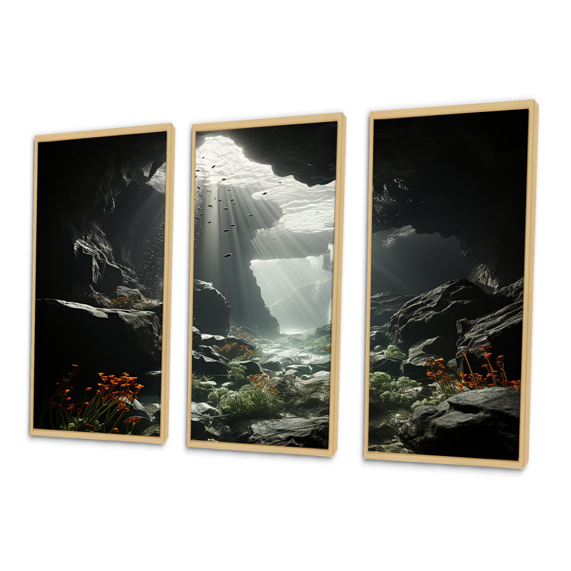 Coral Reef Tranquility - ensemble d'art mural toile corail sous l'eau, Cadre naturel flottant, H 40 po x l 60 po x P 1 po